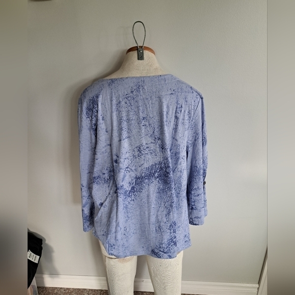 HABITAT top bell sleeve flowy blue tie dye look coastal resort cotton tunic M - Picture 2 of 5